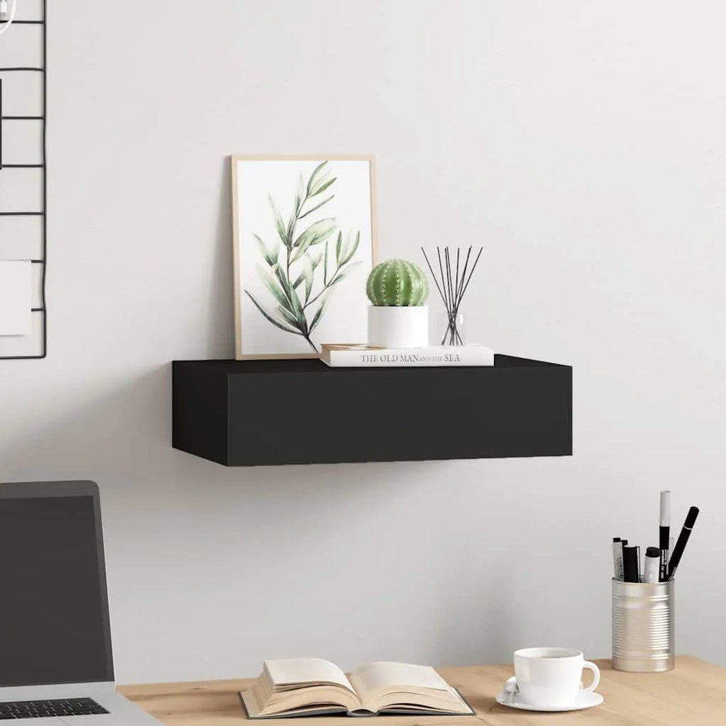 Prateleira de parede com gaveta MDF 40x23,5x10 cm preto