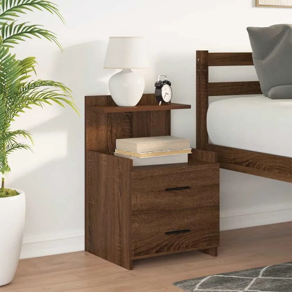 Mesa de cabeceira com 2 gavetas carvalho castanho 40x36,5x62 cm