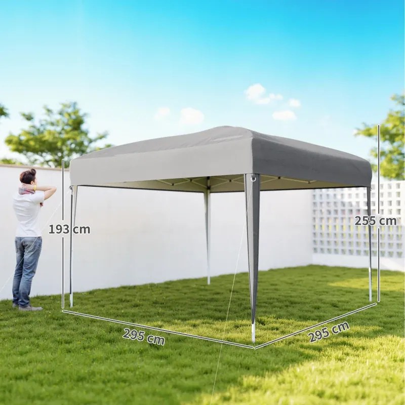 Tenda Dobrável 3x3 m Tenda Pop-up de Jardim com Altura Ajustável e Saco de Transporte Tecido Oxford 210D Anti-UV Cinzento