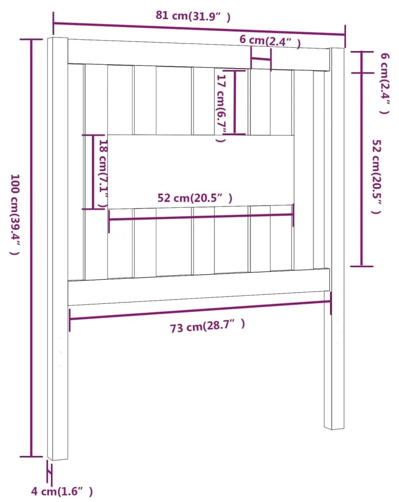 Cabeceira de cama 81x4x100 cm pinho maciço cinzento