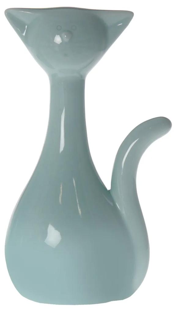 Figura Ceramica Gato Azul Pastel  17x11x30 Cm
