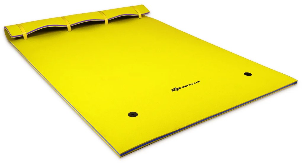 Colchão flutuante piscina, praia de espuma XPE ecológico com cabeça enrolável adequado para 3-5 pessoas 270 x 180 x 3,5 cm Amarelo