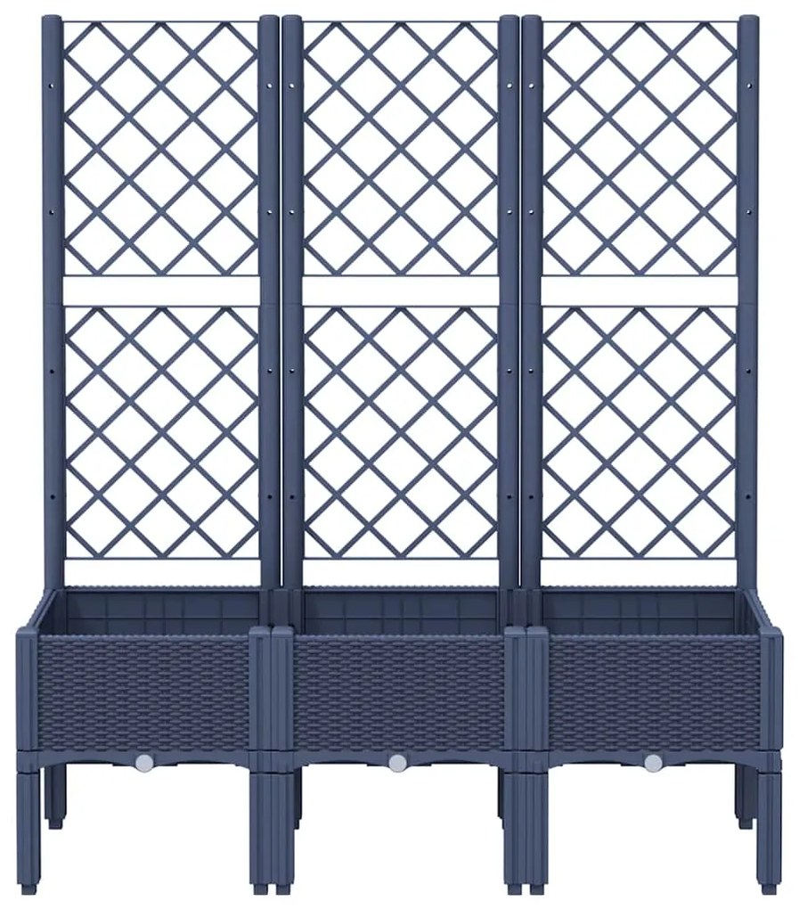Vaso/floreira de jardim c/ treliça 120x40x142 cm PP cinzento azul