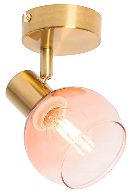 Refletor art déco dourado com vidro rosa - Vidro Art Deco