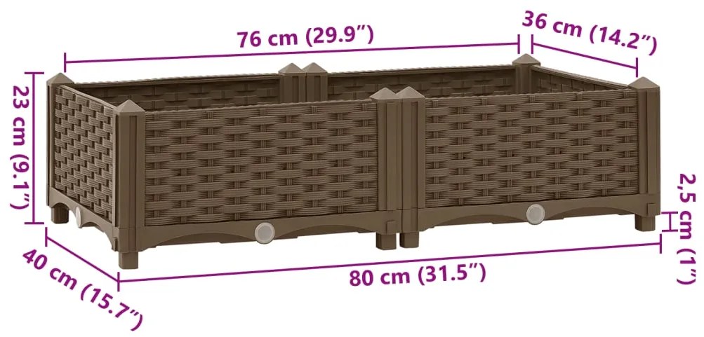 Canteiro elevado 80x40x23 cm polipropileno