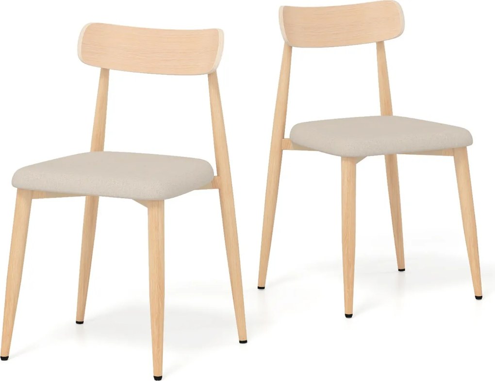 Conjunto de 2 cadeiras de jantar modernas (MESA NÃO INCLUIDA) estofadas em tecido de linho com pernas de metal resistentes natural