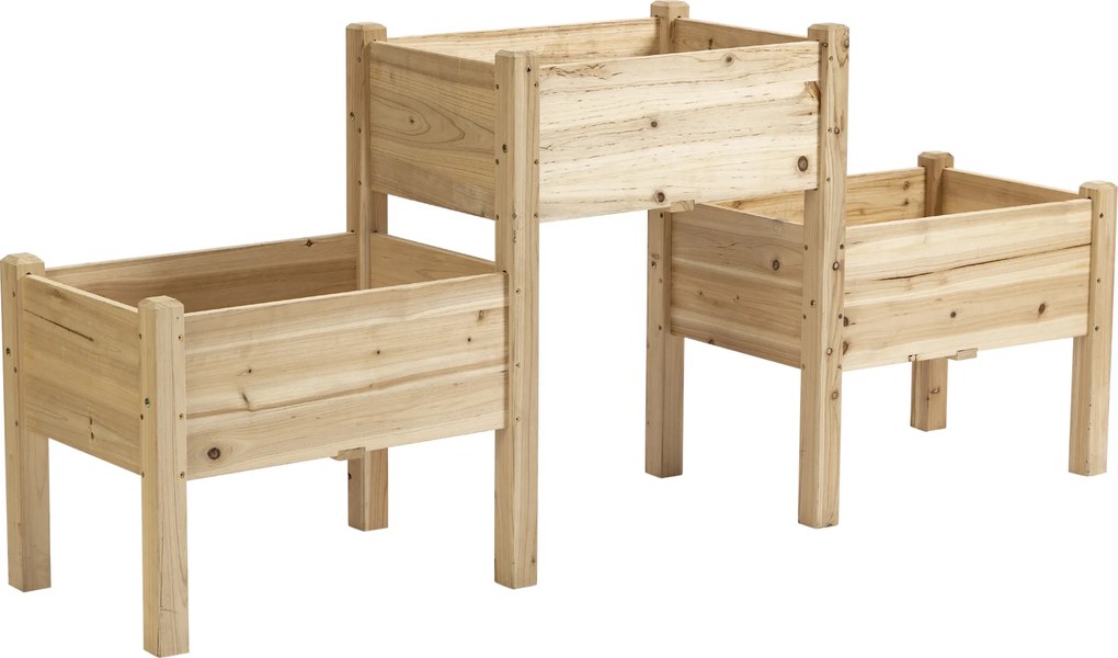 Floreira com pés quadrada para horta, de 2 andares, com dimensões de 184 x 45 x 80 cm; com canais de irrigação; em madeira de abeto pré-oleada