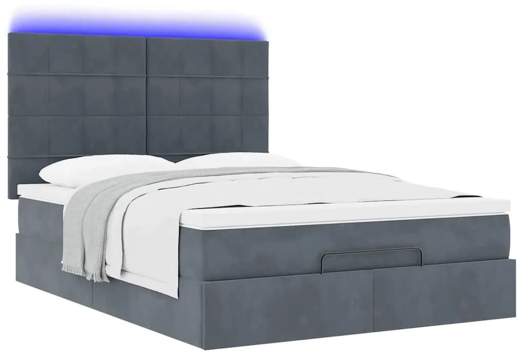 Estrutura cama otomana com colchões 140x190cm cinzento escuro