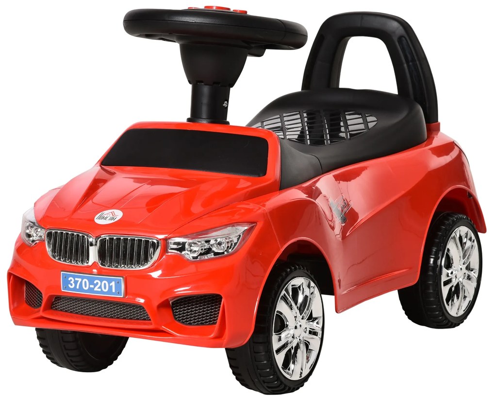 Carro Andador para Crianças de 18-36 Meses com Faróis Música Buzina Volante Compartimento de Armazenamento e Alça para Empurrar 63,5x28x36 Vermelho