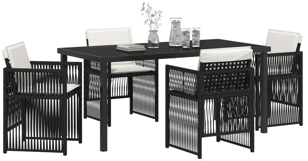 Conjunto de Jantar para Jardim de 5 Peças com Almofadas de Rattan Poli