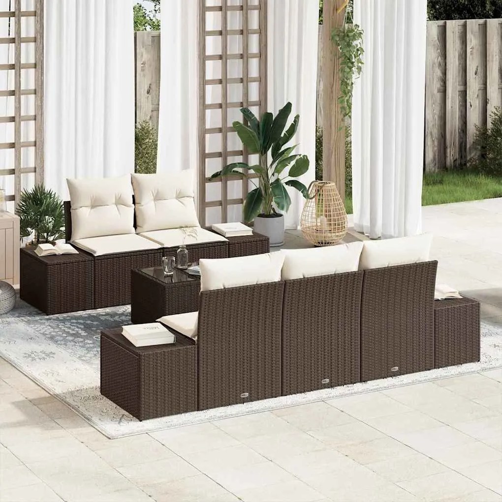 vidaXL Sofá de Jardim com 6 peças e almofadas em Rattan Sintético Marrom