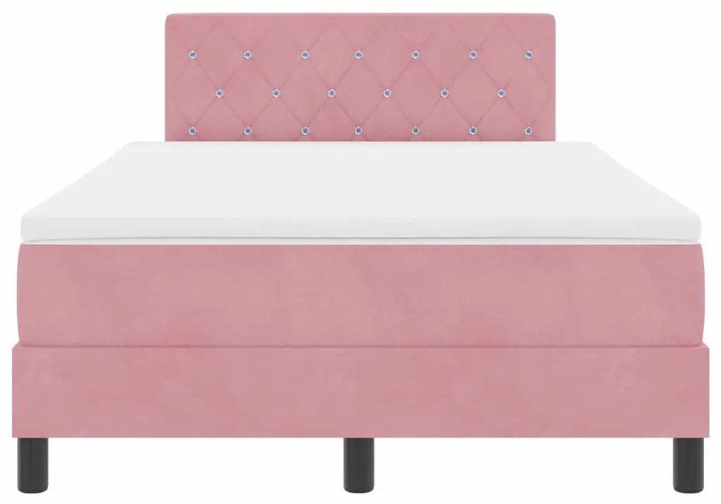 Cama Box com Colchão e LED Rosa 120x190 cm Veludo