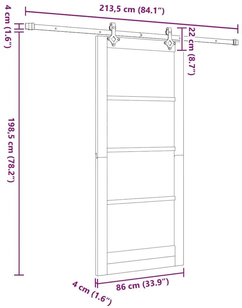 Porta Deslizante vidaXL com Conjunto de Ferragens Branca 86x198,5 cm M