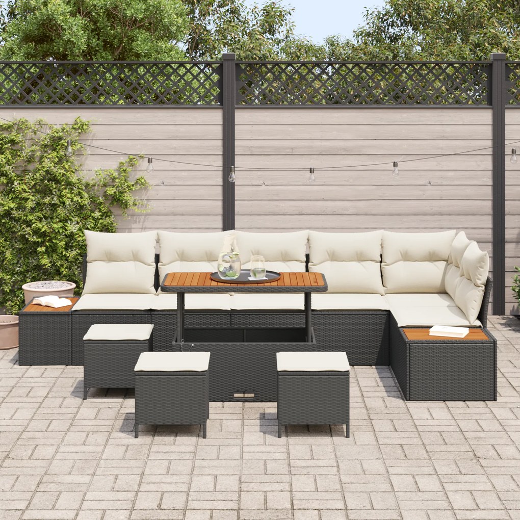 Conjunto de Sofá de Jardim vidaXL de 10 Peças com Almofadas Preto Ratt