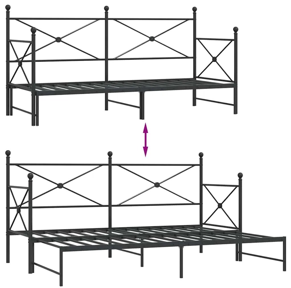 Cama de dia com gavetão sem colchão 90x200 cm aço preto