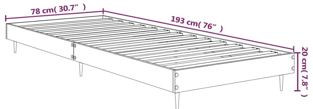 Estrutura de cama 75x190 cm derivados madeira carvalho castanho