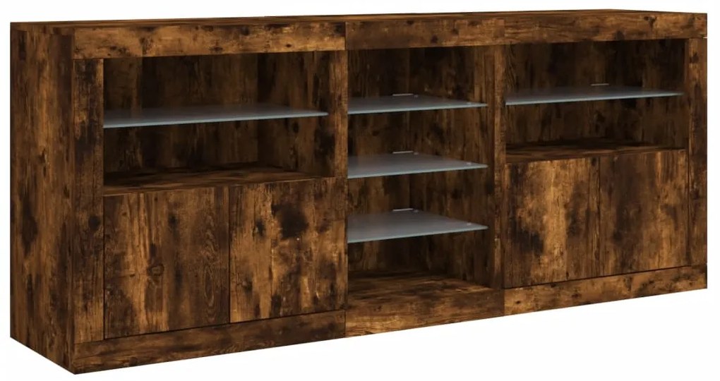Aparador com luzes LED 162x37x67 cm carvalho fumado
