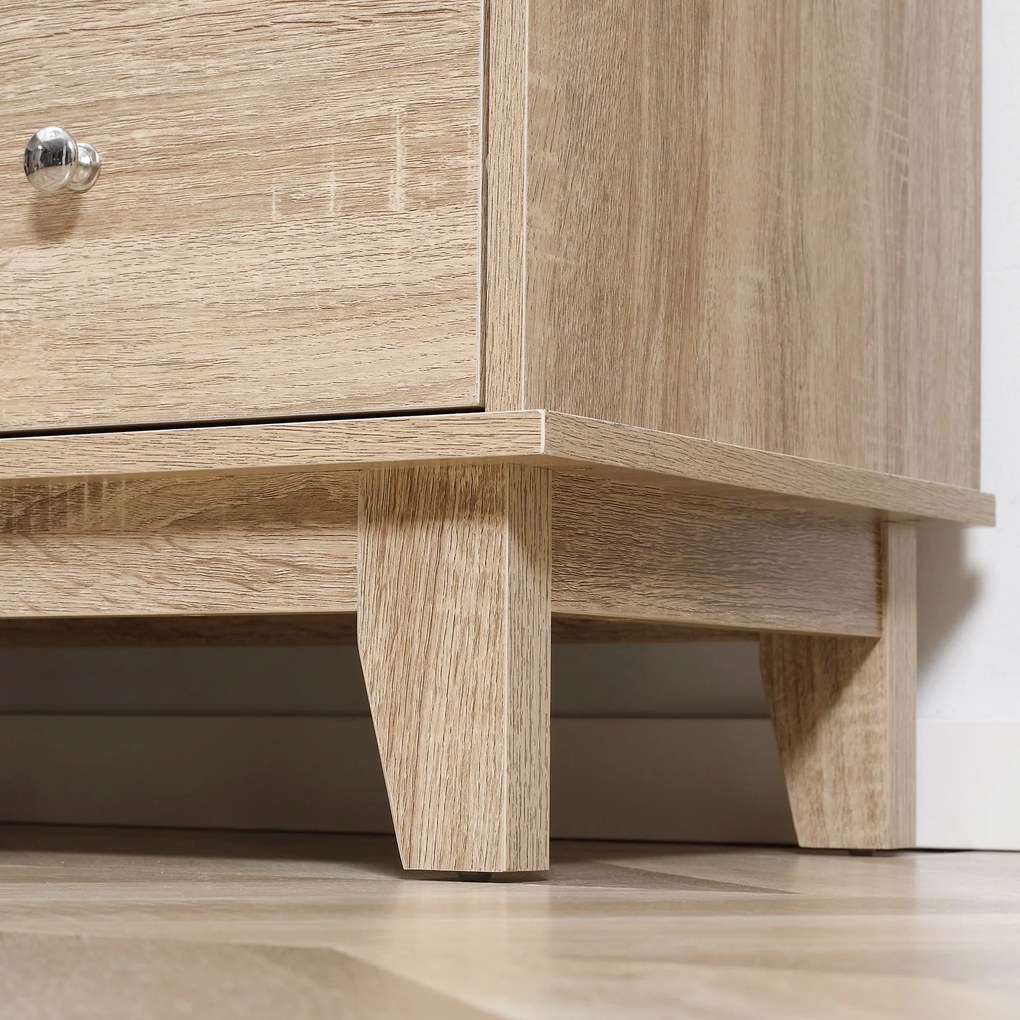 HOMCOM Aparador de Cozinha com 2 Portas de Vime 3 Gavetas e Prateleira Aberta Móvel Buffet Auxiliar para Sala de Jantar Anti-Tombo 110x40x76cm Carvalho