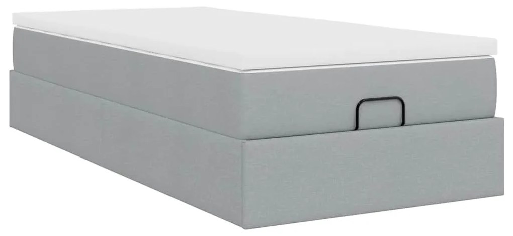 Estrutura cama otomana colchão 100x200 cm tecido cinzento claro