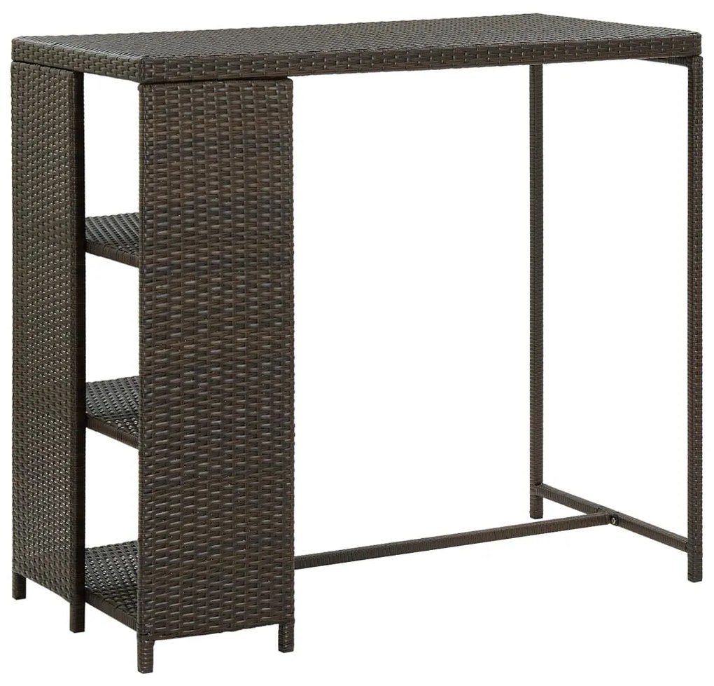 313475 vidaXL Mesa de bar com prateleiras 120x60x110 cm vime PE castanho