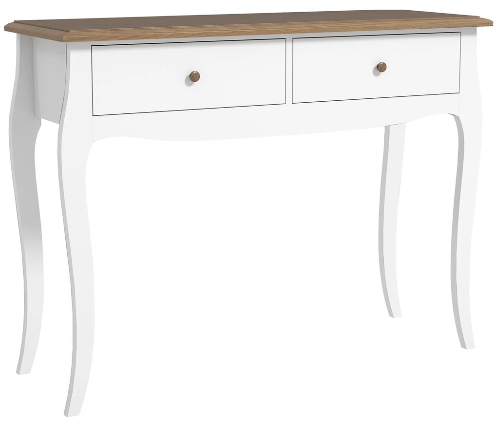 HOMCOM Mesa Consola Consola de Entrada com 2 Gavetas Estilo Francês 100x35x76,5 cm Branco e Marrom Escuro | Aosom Portugal