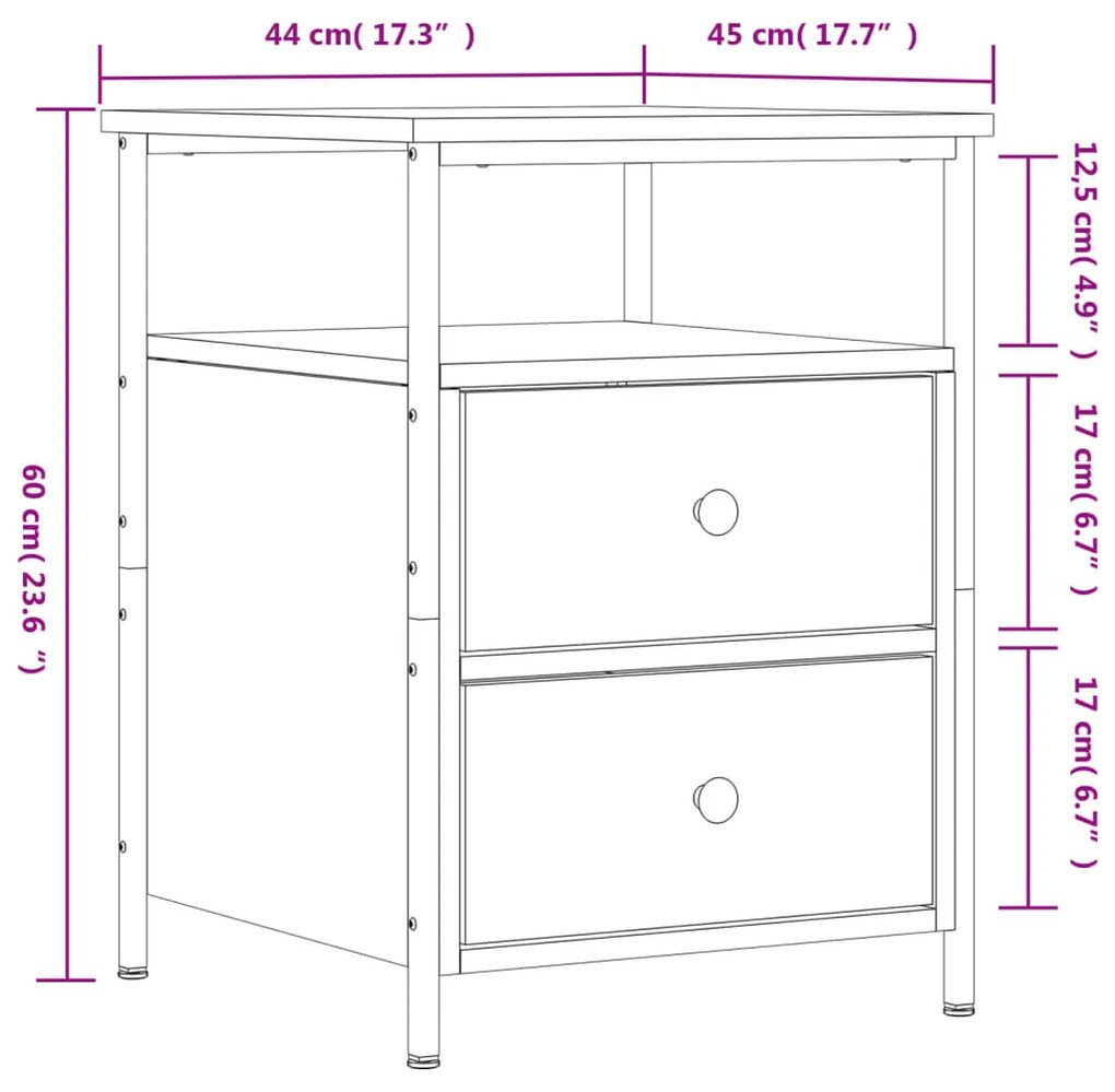 Mesas de cabeceira 2 pcs 44x45x60 cm derivados de madeira preto