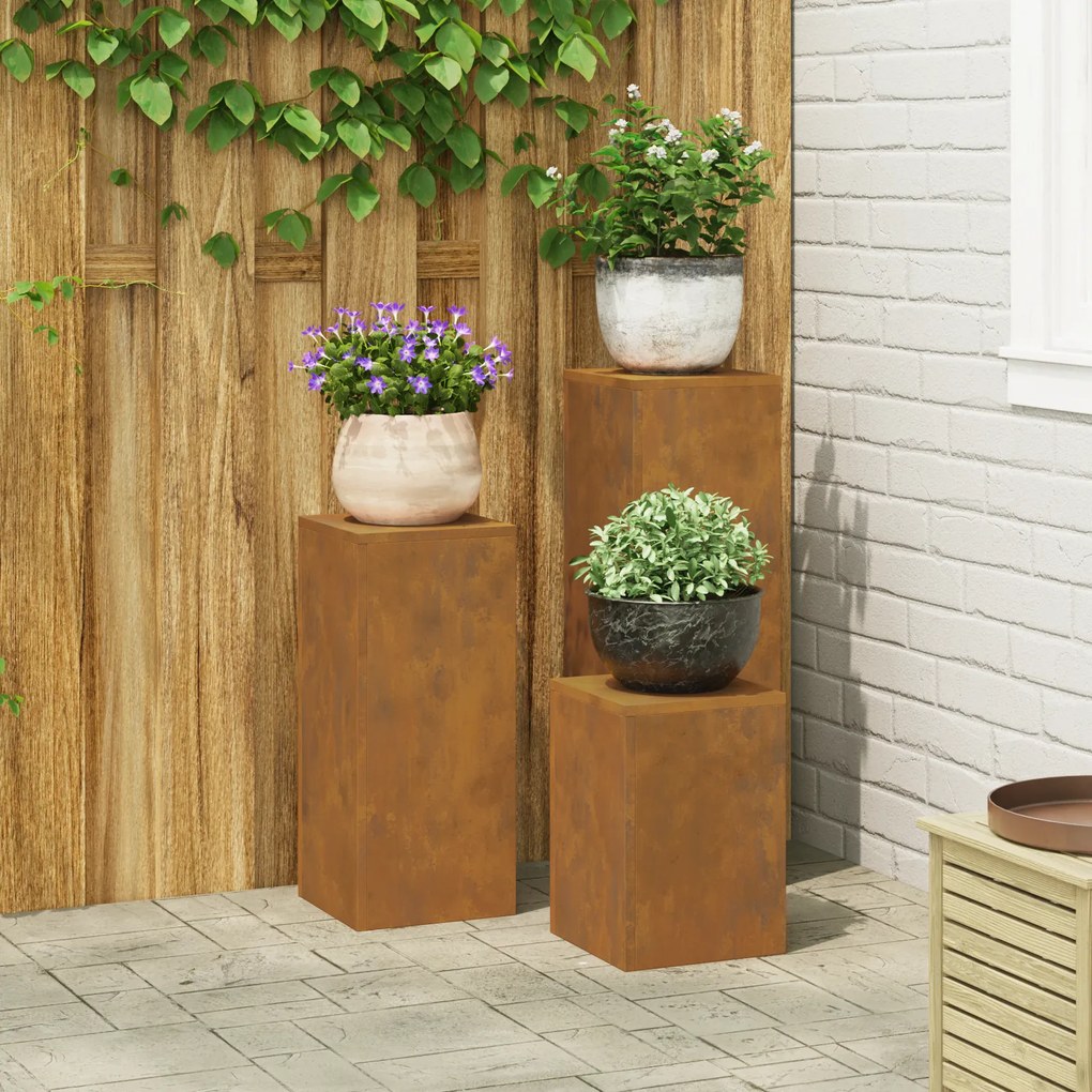 vidaXL Suportes para Plantas Externos Pilares 3 pcs Aço Resistente às Intempéries