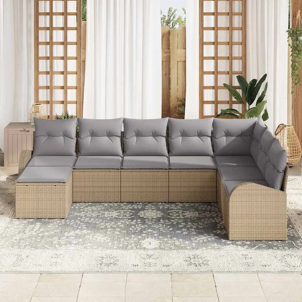 Conjunto de Sofá de Jardim de 8 Peças com Almofadas em Bege Rattan PE