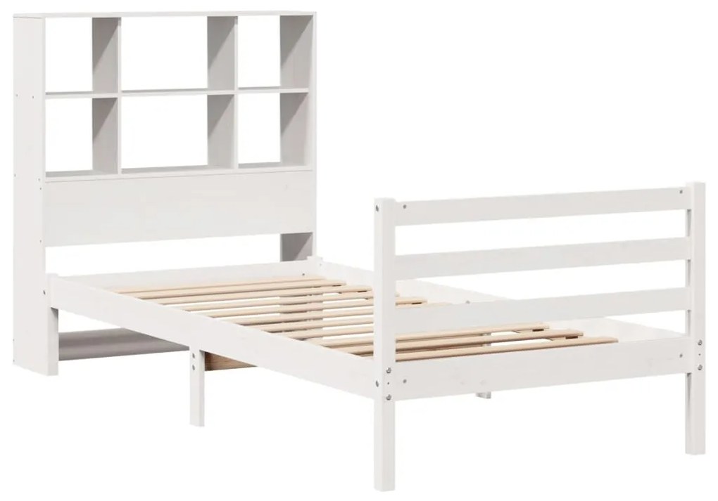 Cama com estante sem colchão 75x190 cm pinho maciço branco