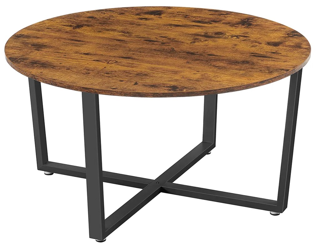 Mesa redonda de sala com estilo industrial e estrutura metálica | VASAGLE | 88 x 88 x 47 cm | castanho rústico e preto | LCT88X.
