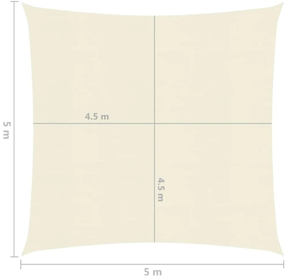 Para-sol estilo vela 160 g/m² 5x5 m PEAD cor creme