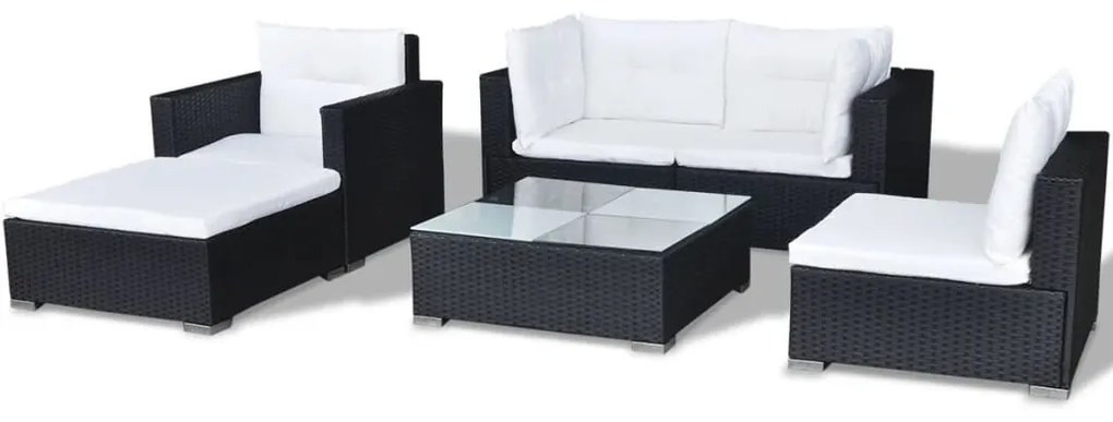 6 pcs conjunto lounge de jardim c/ almofadões vime PE preto