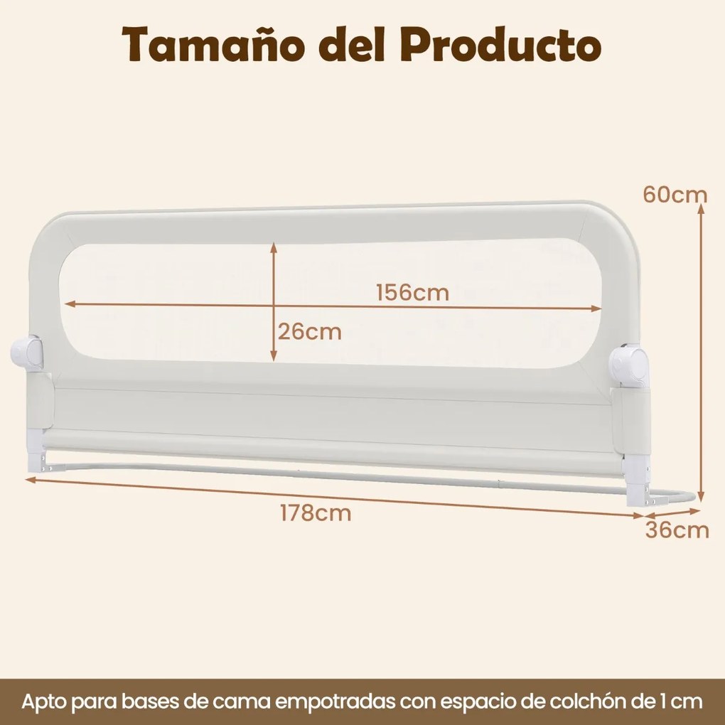 Barreira dobrável para camas infantis, altura ajustável com 178 x 36 x 60 cm, com capa removível em tecido Oxford, base em U, com correia e fivela, br