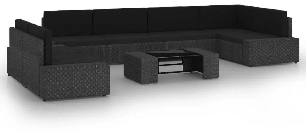 vidaXL 8 pcs conjunto lounge de jardim c/ almofadões vime PE preto