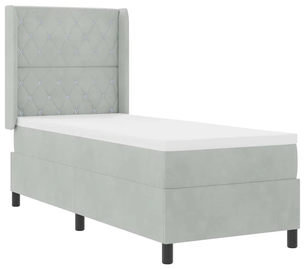 Cama Box vidaXL com Colchão &amp; Luz LED Cinza Claro 80x200 cm Veludo