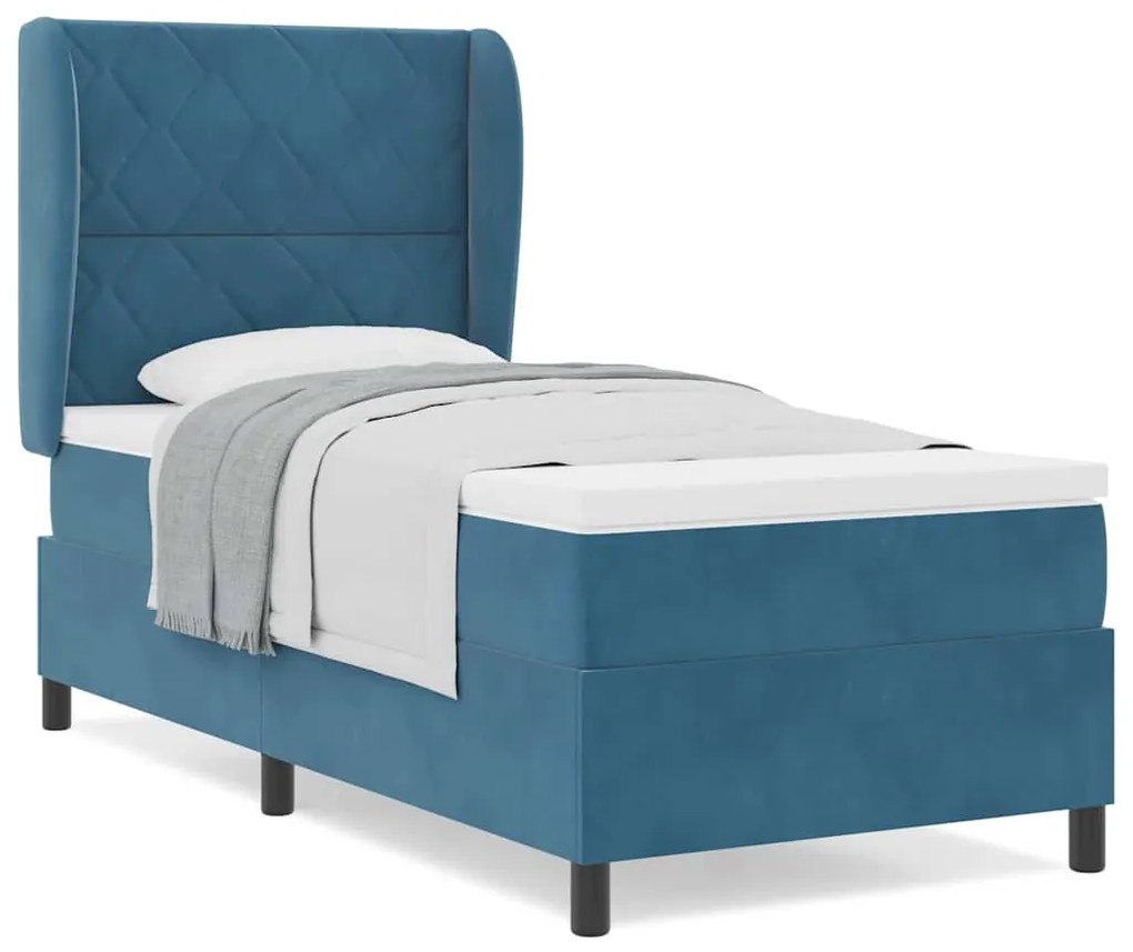 Cama Box com Colchão Azul Escuro 100 x 200 cm em Veludo