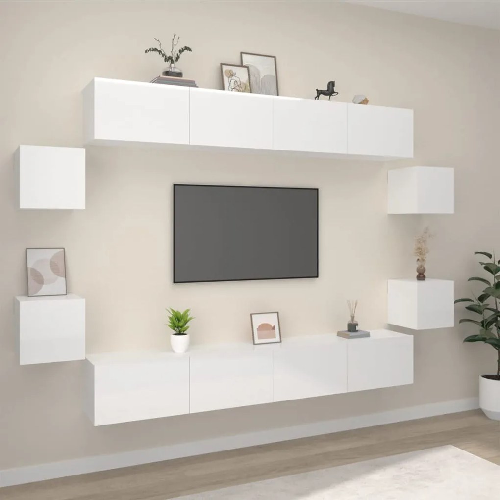 vidaXL 8 pcs conjunto móveis de TV madeira processada branco brilhante