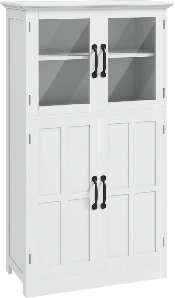 HOMCOM Aparador para Sala Armário Multi-Arrumação 2 Armários Portas de Vidro 4 Prateleiras de Madeira Branco | Aosom Portugal