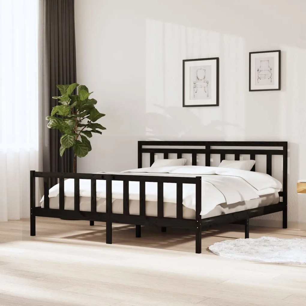 vidaXL Estrutura de cama super king 180x200 cm madeira maciça preto