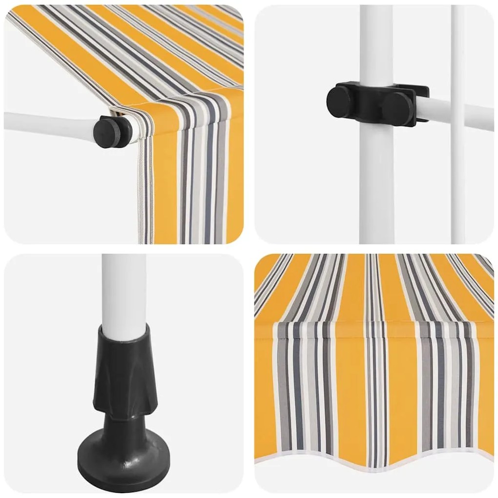 Toldo retrátil manual 150 cm riscas amarelas e azuis