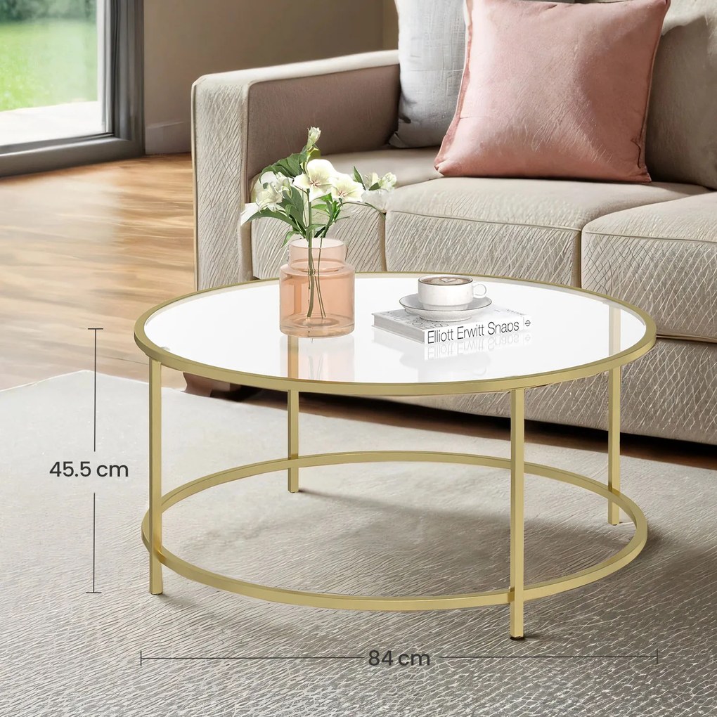 Mesa de centro redonda com superfície em vidro 84 x 84 x 45,5 cm dourado