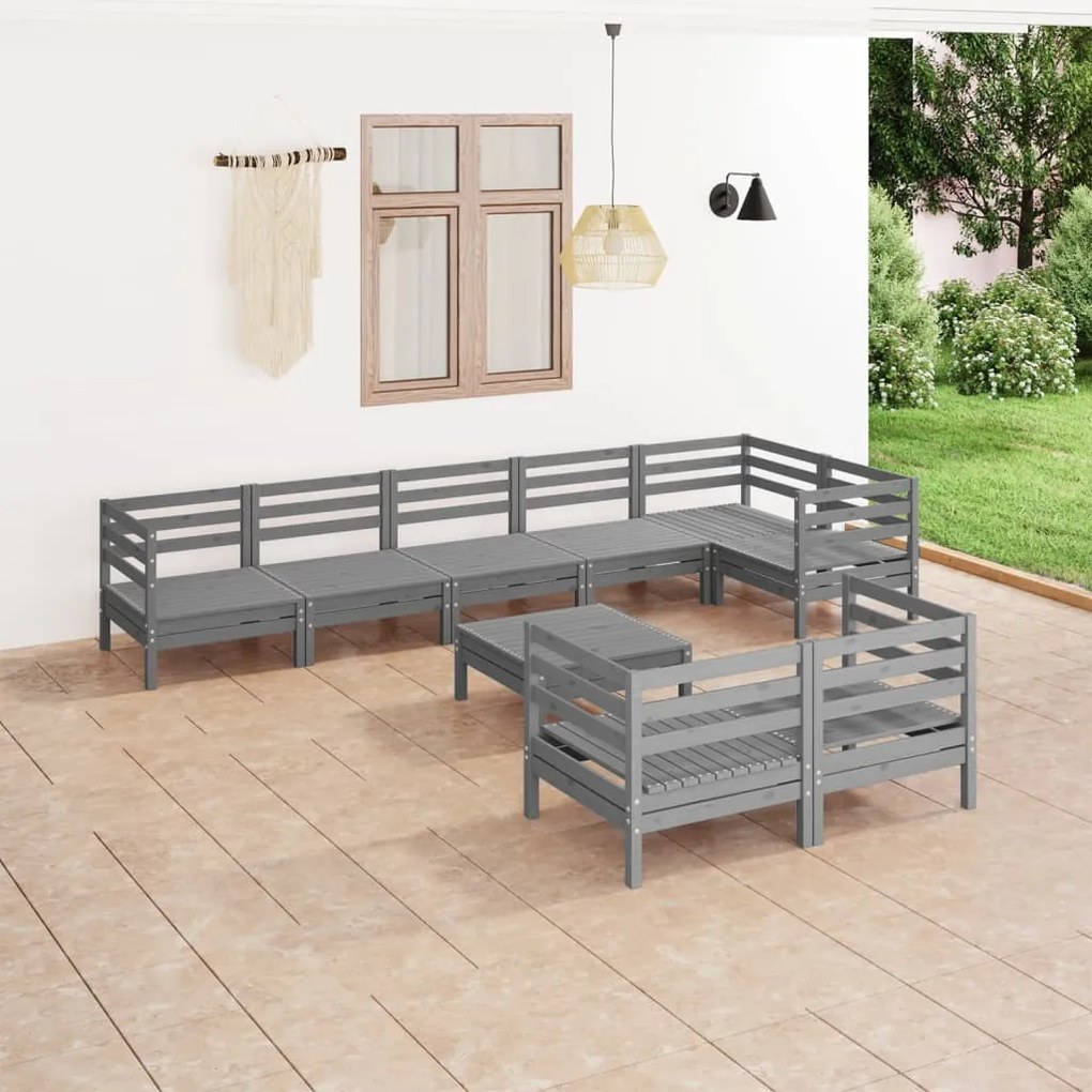 vidaXL 9 pcs conjunto lounge de jardim pinho maciço cinzento