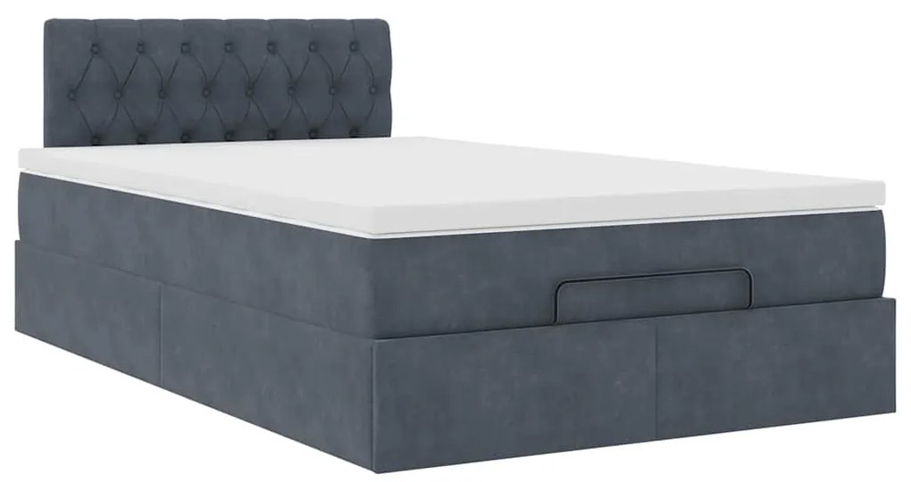 Cama otomana com colchão 120x190 cm veludo cinzento-escuro