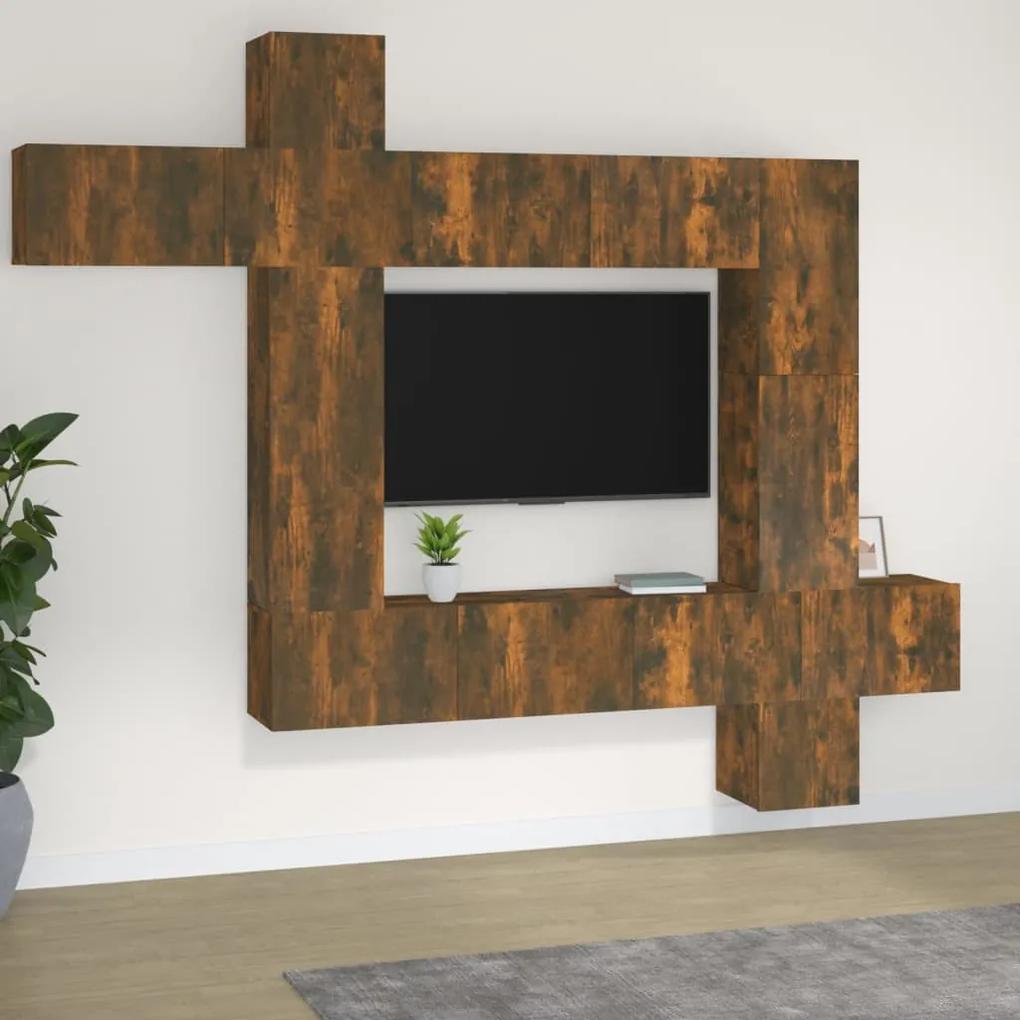 Conjunto móveis de TV 9 pcs madeira processada carvalho fumado