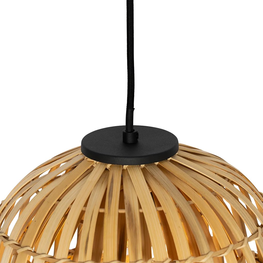 Candeeiro de suspensão oriental preto com bambu natural 3 luzes - Pua Oriental