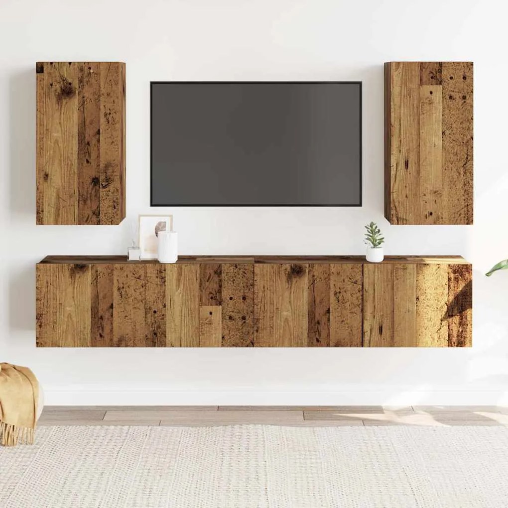 armários de TV montados na parede 4 pcs madeira velha