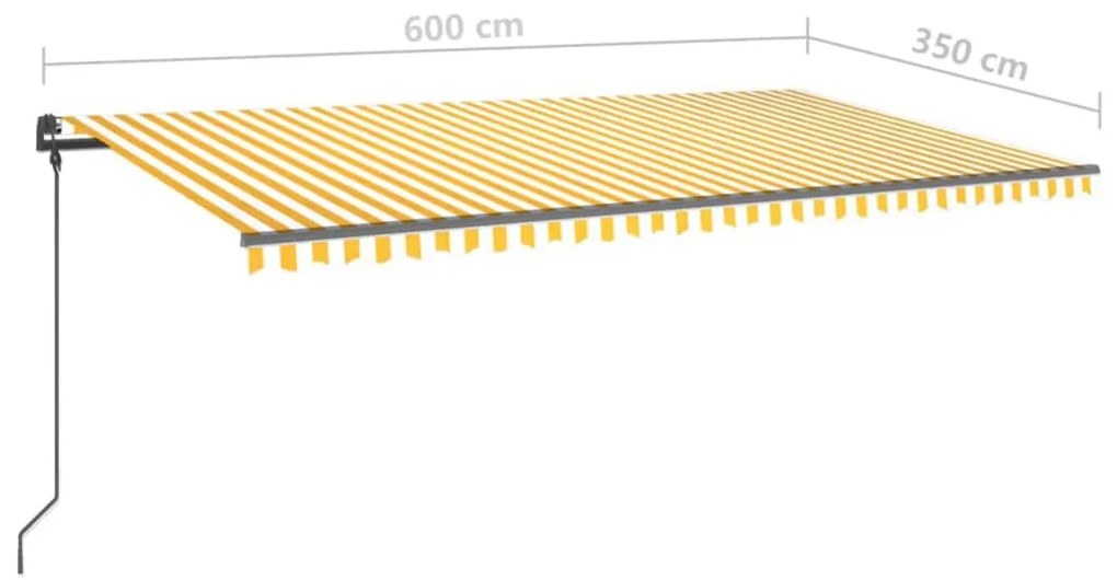 Toldo retrátil manual com postes 6x3,5 m amarelo e branco