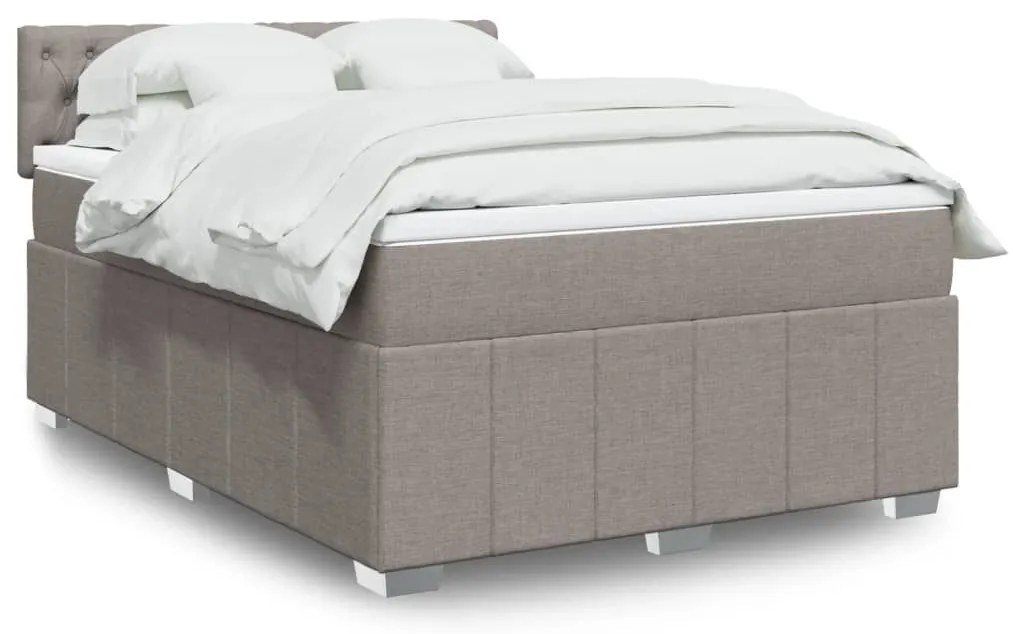 vidaXL Cama com molas/colchão 140x200 cm tecido castanho-acinzentado