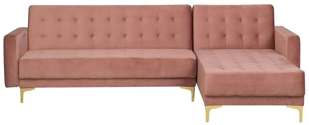 Sofá de canto 4 lugares em veludo rosa à esquerda ABERDEEN Beliani