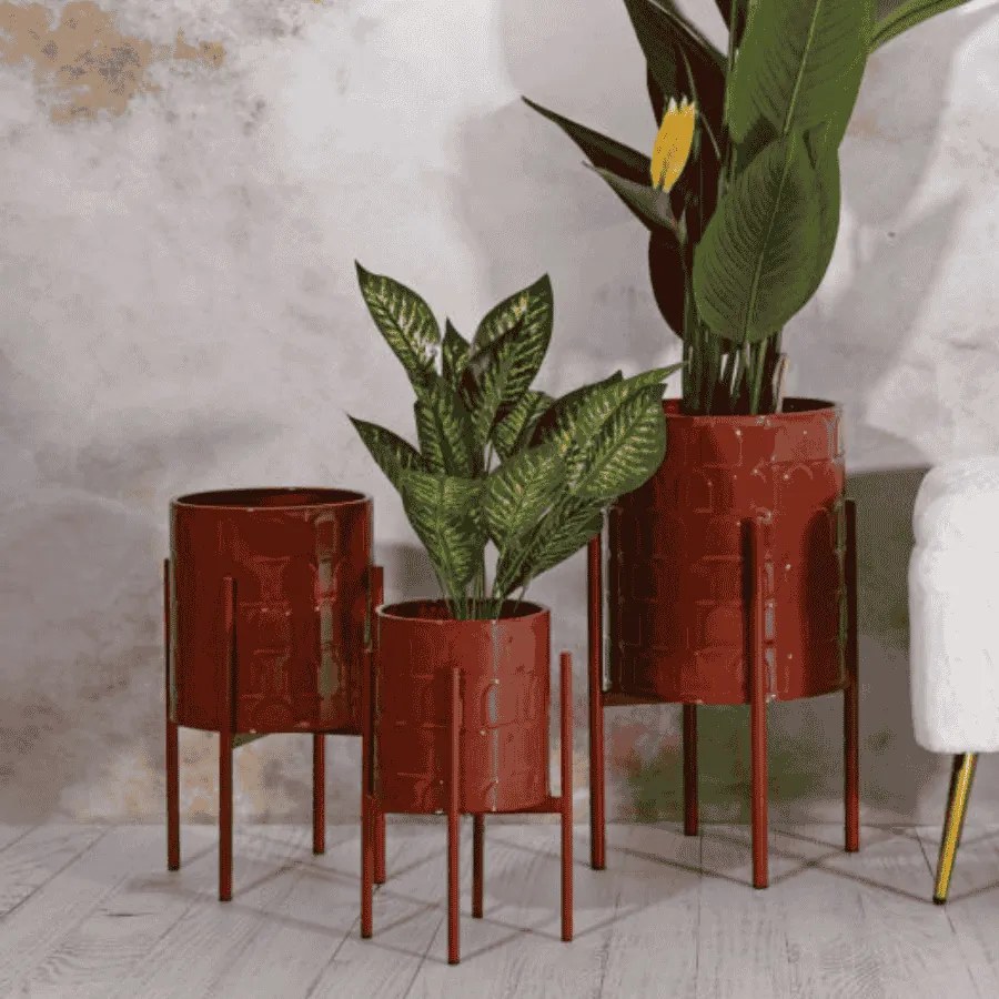 CONJUNTO DE 3 VASOS ARCHY VERMELHO Ø 36X56,5-30X48,5-24X37,5 (PLANTAS NÃO INCLUIDAS)